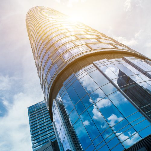 Low angle view of Modern Office Buildings in Shanghai,China.